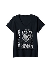 Womens  For My Papa Melanoma Skin Cancer Awareness Graphic V-Neck T-Shirt