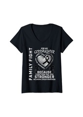 Womens Goddaughter Melanoma Skin Cancer Awareness Heart Graphic V-Neck T-Shirt