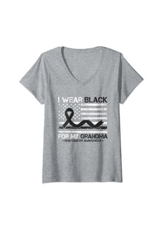 Womens I Wear Black For My Grandma Skin Cancer Awareness Warrior V-Neck T-Shirt