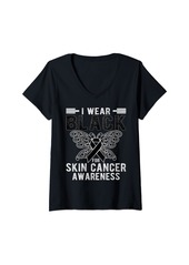 Womens I Wear  For Skin Cancer Awareness Melanoma Support V-Neck T-Shirt