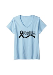 Womens May is Melanoma Awareness Month Black Ribbon Skin Cancer V-Neck T-Shirt