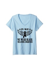 skin Womens Melanoma Black Ribbon Rainbow Flag In May We Wear Black V-Neck T-Shirt