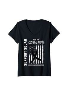 skin Womens Melanoma Cancer Awareness Flag Brother In Law Support Squad V-Neck T-Shirt
