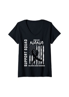 skin Womens  Melanoma Cancer Awareness Flag Nana Support Products V-Neck T-Shirt