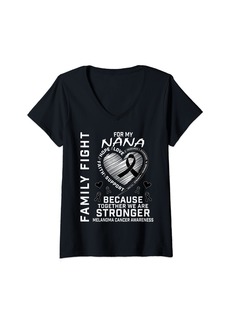 Womens Nana Melanoma Skin Cancer Awareness Items Heart Graphic V-Neck T-Shirt