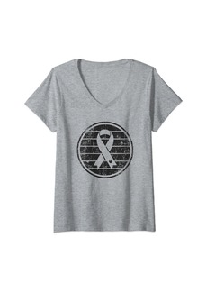 Womens Retro Skin Cancer Awareness Black Ribbon For Women Men V-Neck T-Shirt