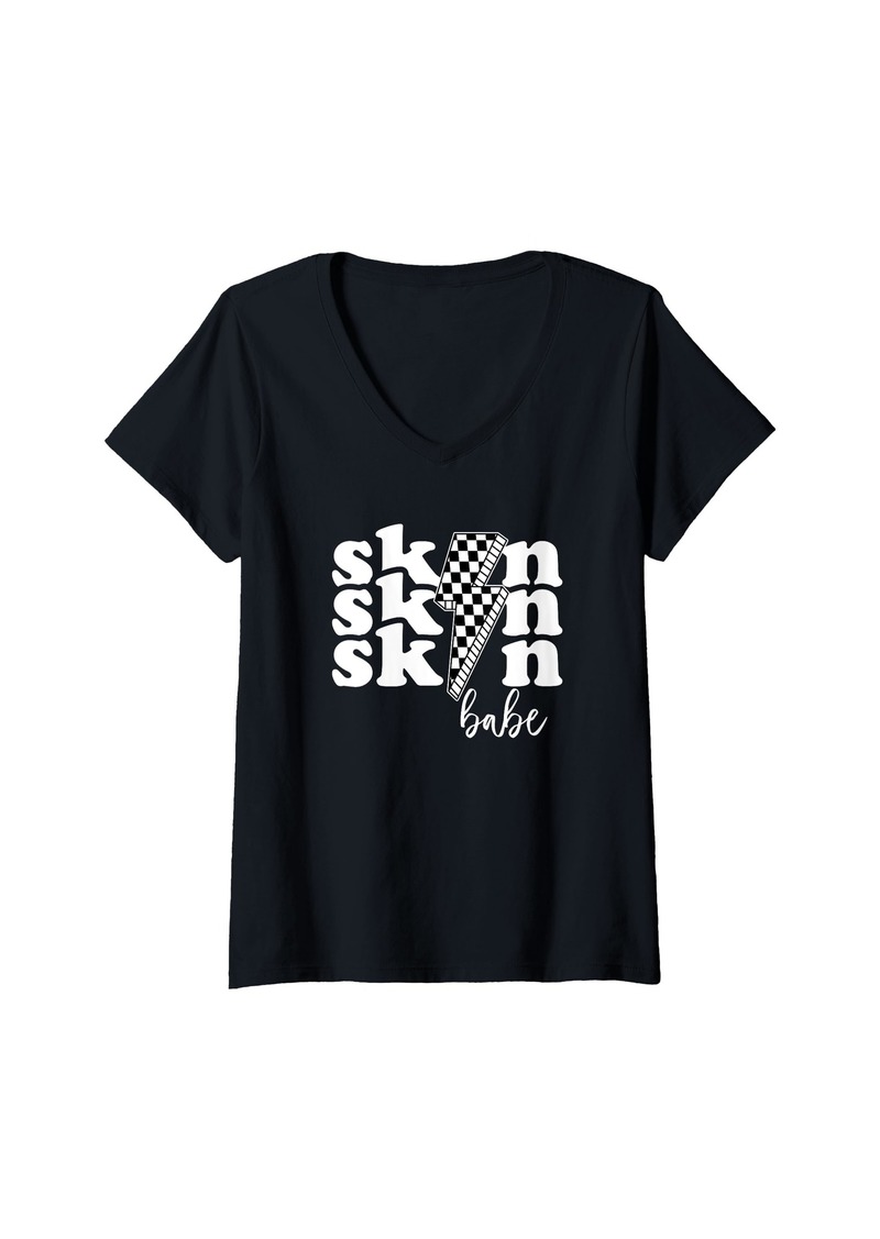 Womens Skin Babe Dermatology Dermatologist Esthetician V-Neck T-Shirt