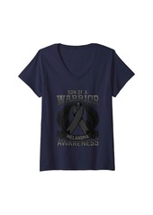 Womens Skin Cancer Awareness Son Support Ribbon V-Neck T-Shirt