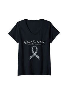 Womens Skin Cancer Awareness Wear Sunscreen Melanoma Awareness V-Neck T-Shirt