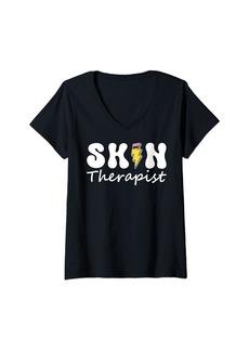 Womens Skin Therapist - Professional Skincare Specialist Leopard V-Neck T-Shirt