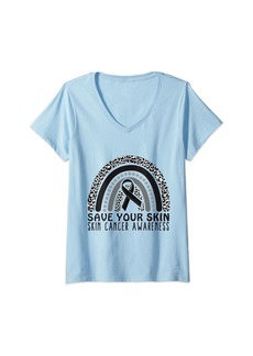 skin Womens Supporter Melanoma Warriors and Survivor Melanoma Awareness V-Neck T-Shirt