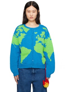 Sky High Farm Workwear Blue & Green World Map Stuffie Cardigan