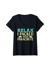 Womens Relax Skydive Skydiver Skydiving V-Neck T-Shirt