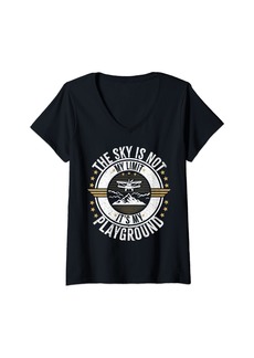 Womens Sky Is My Playground Funny Aviator Pilot Airplane Artwork V-Neck T-Shirt