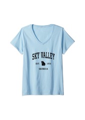 Womens Sky Valley Georgia GA Vintage Athletic Black Sports Design V-Neck T-Shirt