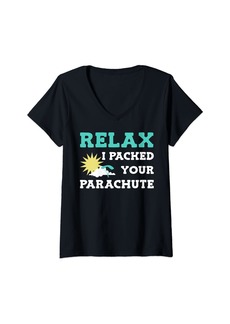 Womens Skydive Relax Skydiver Skydiving V-Neck T-Shirt