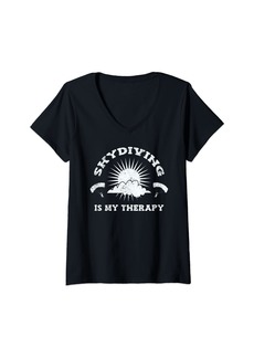 Womens Skydiving Is My Therapy Skydive Skydiver V-Neck T-Shirt