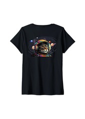 Sky Womens Space Cat Astronaut in Planet Galaxy & Stars ART ON BACK V-Neck T-Shirt
