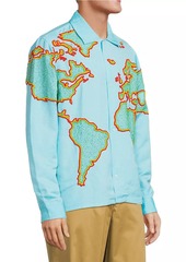 Sky World Map-Embroidered Linen-Blend Shirt