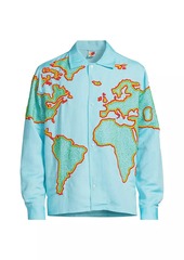 Sky World Map-Embroidered Linen-Blend Shirt