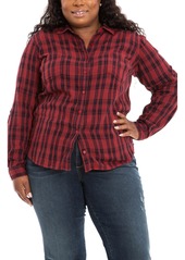 SLINK Jeans Plaid Western Shirt in Burgundy at Nordstrom Rack