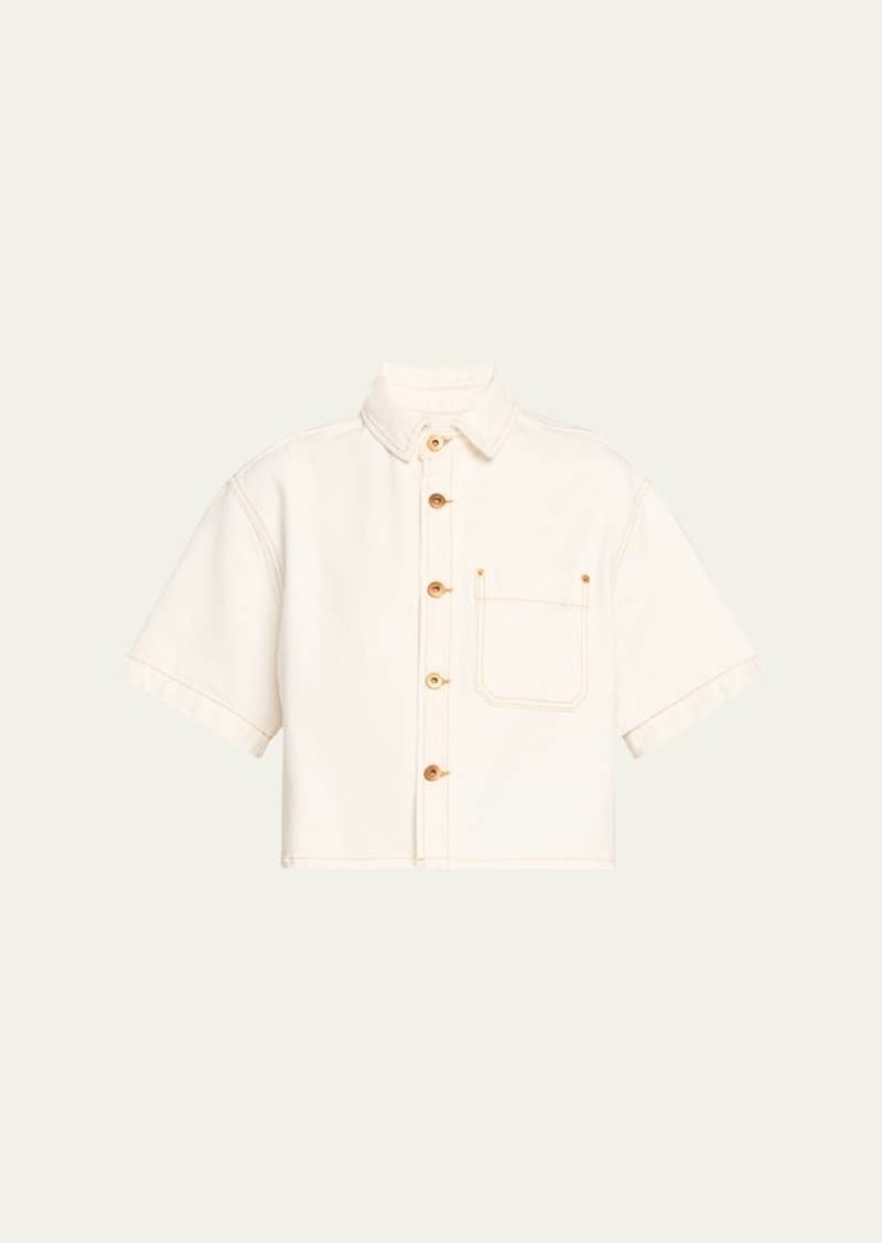 SLVRLAKE Cara Short-Sleeve Denim Cropped Shirt