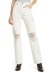 SLVRLAKE London High Rise Straight Jeans in White Destructed at Nordstrom