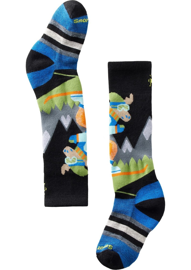 Smartwool Kids' Wintersport Full Cushion Mountain Moose Pattern Over The Calf Socks, Men's, Large, Black | Father's Day Gift Idea
