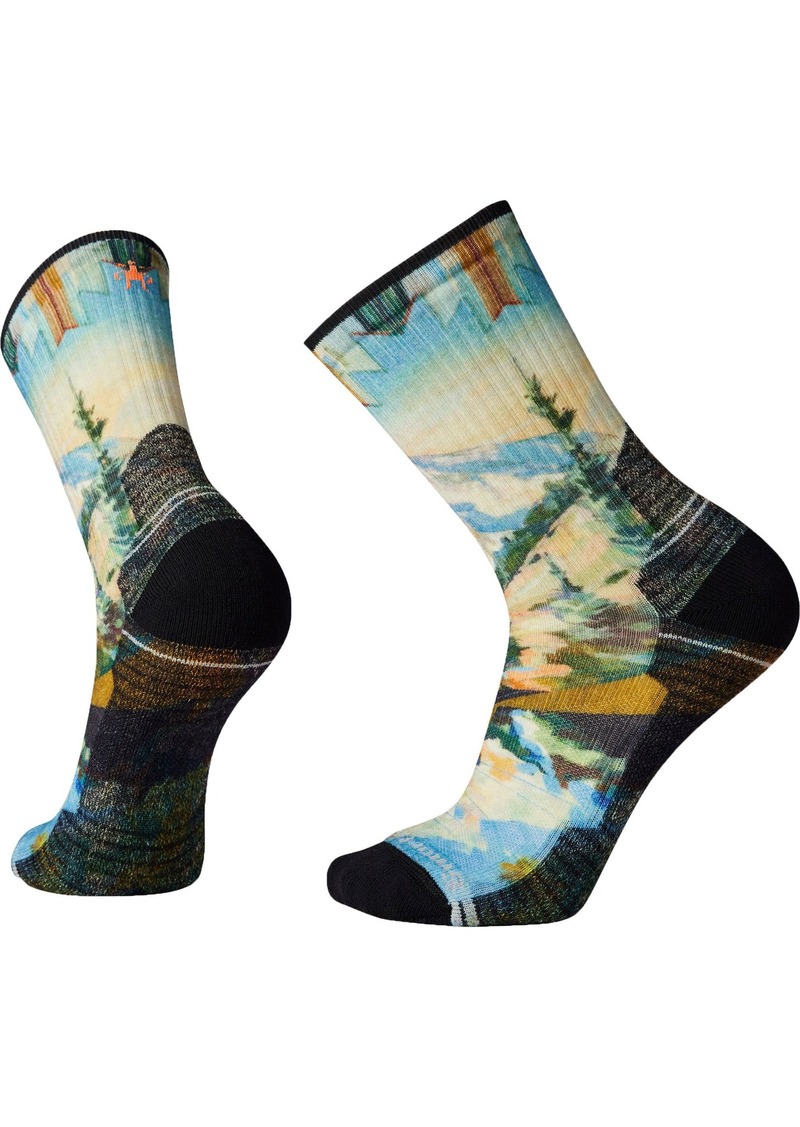 Smartwool Men's Hike Light Cushion Mountain Print Crew Socks, XL, Blue | Father's Day Gift Idea