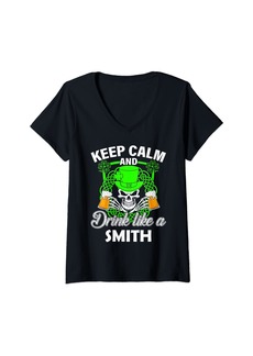 Womens Keep calm and drink like a SMITH st patricks day lucky V-Neck T-Shirt