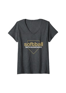 Womens Smith Golden Hawks Softball Home Plate V-Neck T-Shirt