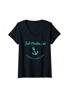 Womens Smith Mountain Lake VA Unsalted Shark Free Boating Fishing V-Neck T-Shirt
