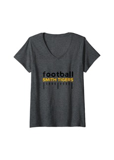 Womens Smith Tigers Football Lines HS V-Neck T-Shirt