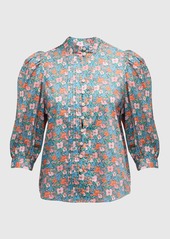 Smythe Frontier Floral Cotton Short-Sleeve Button-Front Blouse