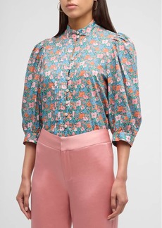 Smythe Frontier Floral Cotton Short-Sleeve Button-Front Blouse