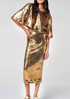 Smythe Pull On Sequin Skirt In Gold Floral