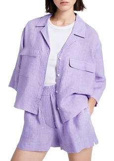 Smythe Cubano Linen Shirt Jacket in Violet Shadow Stripe at Nordstrom