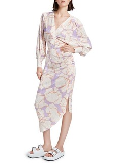Smythe Floral Print Draped Midi Dress in Abstract Lilac Floral at Nordstrom