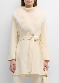 Sofia Cashmere Belted Wrap Coat with Cashmere Shearling Collar