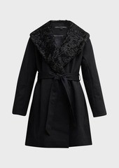 Sofia Cashmere Cashmere Belted Wrap Coat with Curly Shearling Collar