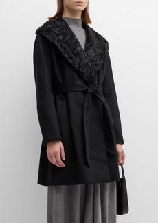 Sofia Cashmere Cashmere Belted Wrap Coat with Curly Shearling Collar
