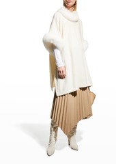 Sofia Cashmere Cashmere Knit Pullover Poncho w/ Fur-Trim 