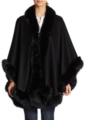 Sofia Cashmere Dyed Fox Fur-Trim Cashmere Wrap