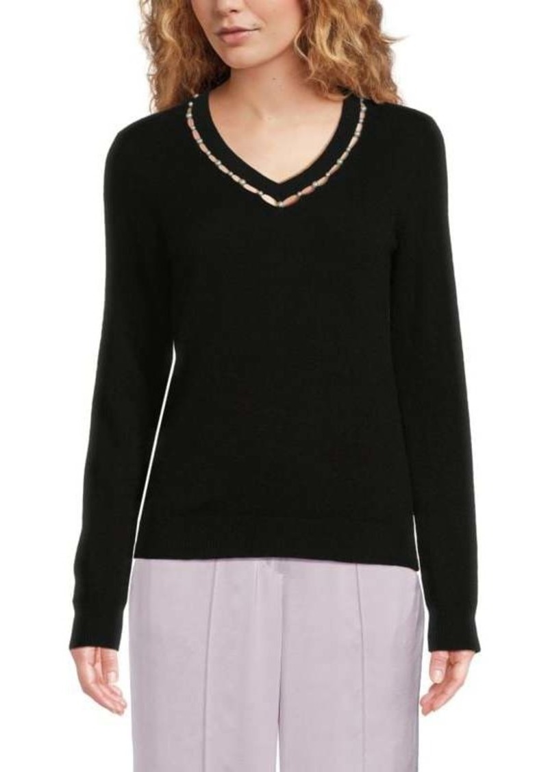 Sofia Cashmere Faux Pearl Embellished Cashmere Sweater