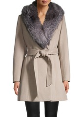 Sofia Cashmere Fox Fur-Collar Wool-Blend Coat