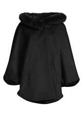 Sofia Cashmere Fox Fur Trim Cashmere & Wool Poncho Jacket