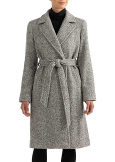Sofia Cashmere Herringbone Wool Blend Wrap Coat