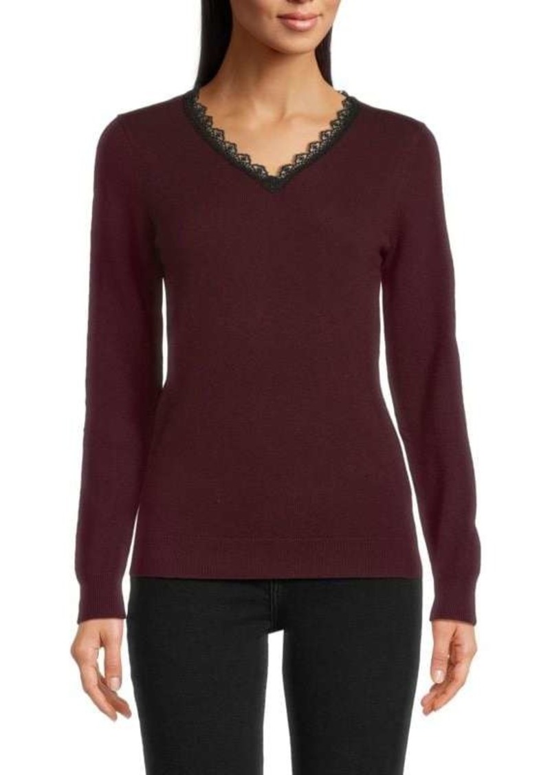 Sofia Cashmere Lace V-Neck Cashmere Sweater