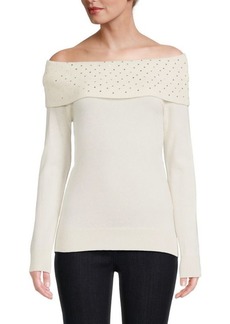 Sofia Cashmere Off Shoulder Sequin Cashmere Sweater