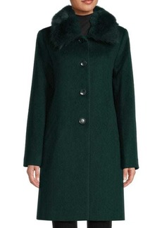 Sofia Cashmere Shearling Collar Wool Blend Car Coat